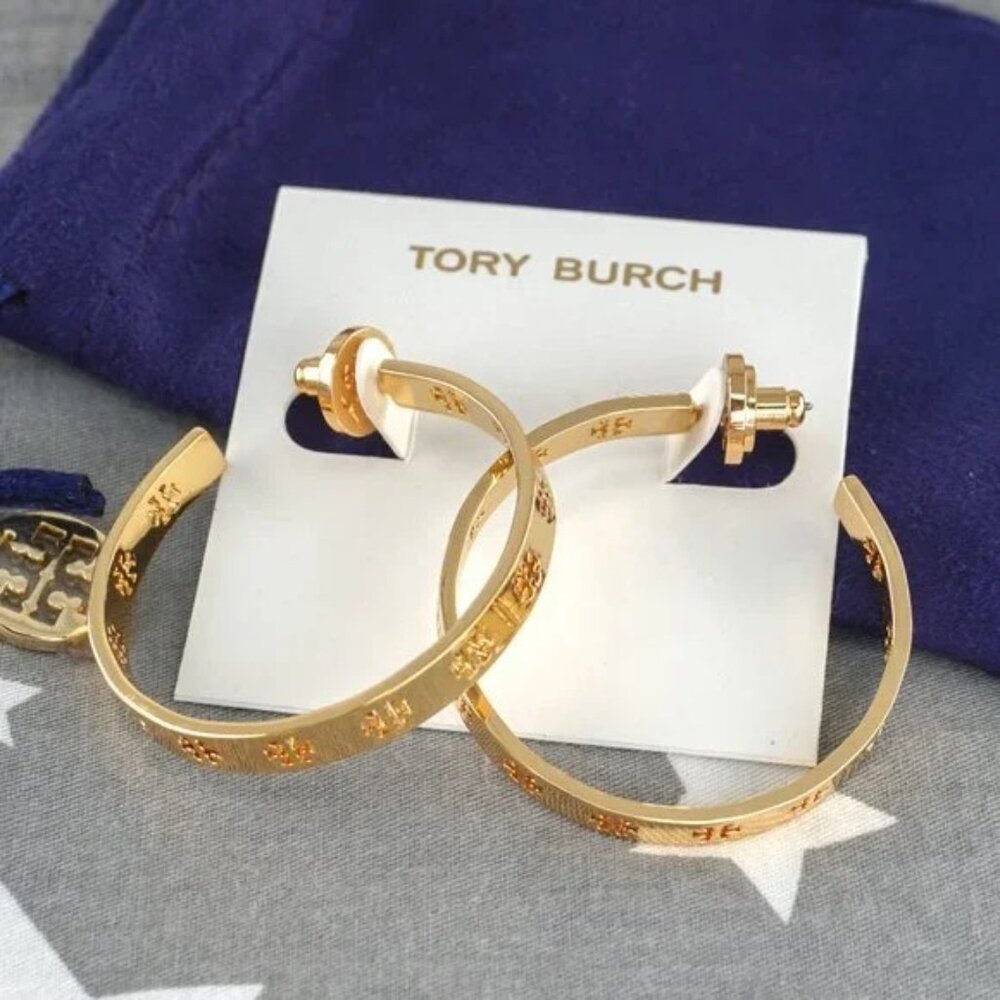 COPY - Tory Burch Pierced-T Logo Hoop Statement Earrings